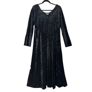 Vintage 90s ALL THAT JAZZ Black Crushed Velvet Maxi Dress LBD Witchy Gothic L